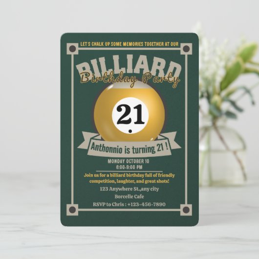 Snooker Invitation Pool Anniversaire Fête Billard  (Debout devant)