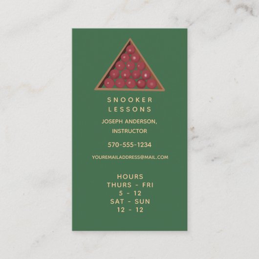 Snooker Lessen Visitekaartje met uren (Voorkant)