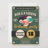 Snooker Pool Verjaardag Party Uitnodiging Biljart (Voorkant)
