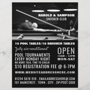 Snookerclub Portret, Pool, Snookerclub Advertentie Flyer