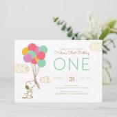 Snoopy and Balloons First Birthday Kaart (Staand voorkant)