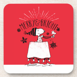 Snoopy and Woodstock - Merry & Bright Bier Onderzetter