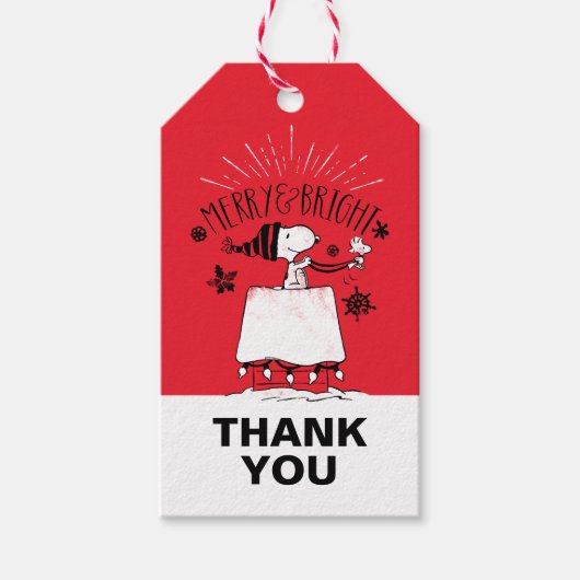Snoopy and Woodstock - Merry & Bright Cadeaulabel (Voorkant)
