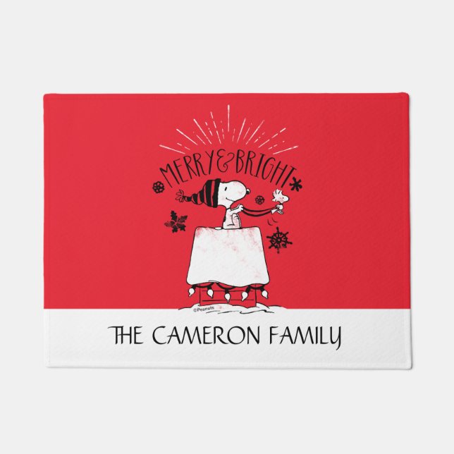 Snoopy and Woodstock - Merry & Bright Deurmat (Voorkant)