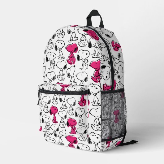 Snoopy Black & Magenta Pattern Bedrukte Rugzak (Achterkant Hoek Rechts)