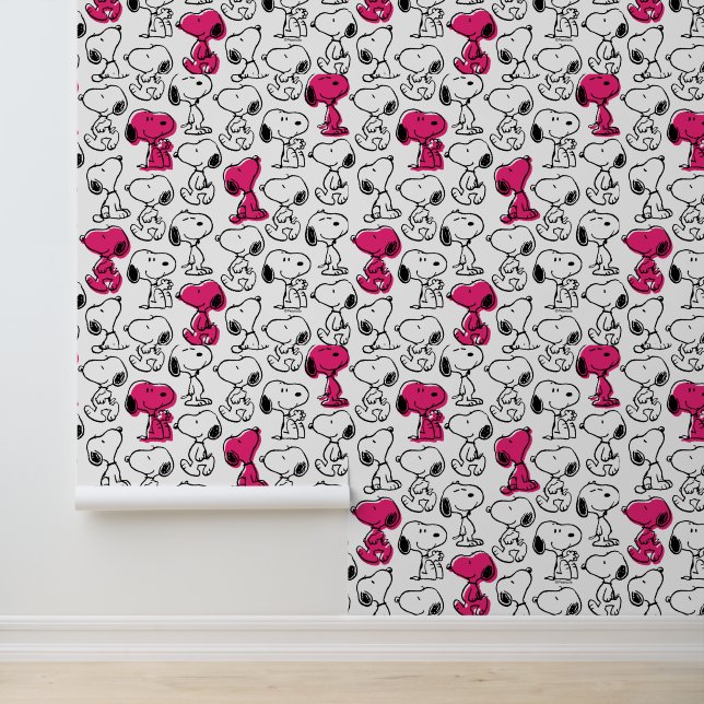 Snoopy Black & Magenta Pattern Behang (Applicatie)