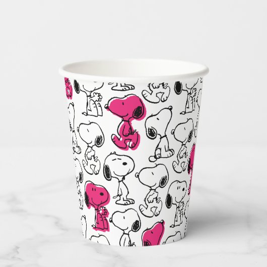 Snoopy Black & Magenta Pattern Papieren Bekers (Achterkant)