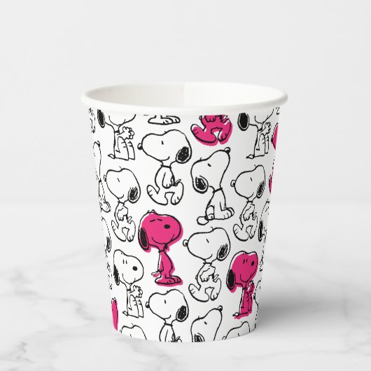 Snoopy Black & Magenta Pattern Papieren Bekers (Links)