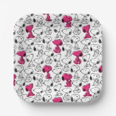 Snoopy Black & Magenta Pattern Papieren Bordje (Voorkant)