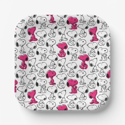 Snoopy Black & Magenta Pattern Papieren Bordje (Voorkant)