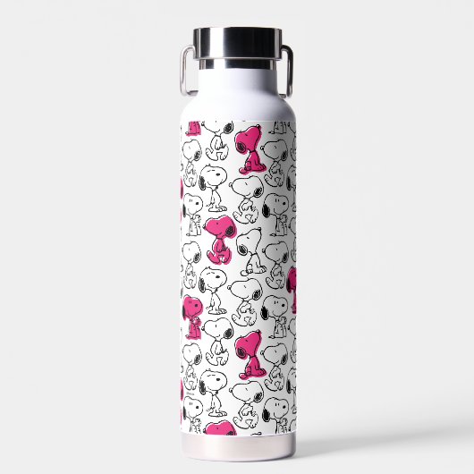 Snoopy Black & Magenta Pattern Waterfles (Voorkant)
