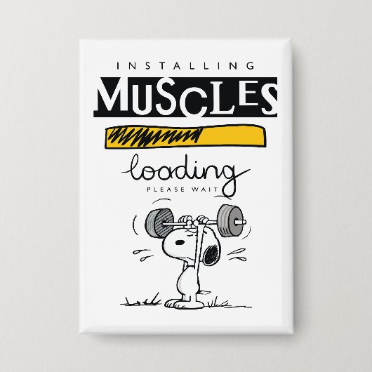 Snoopy Cartoon Lifting Weights Button (Voorkant)
