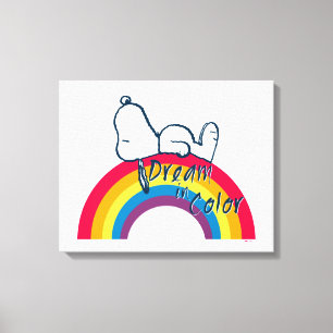 Snoopy Dream in kleurenregenboog Canvas Afdruk