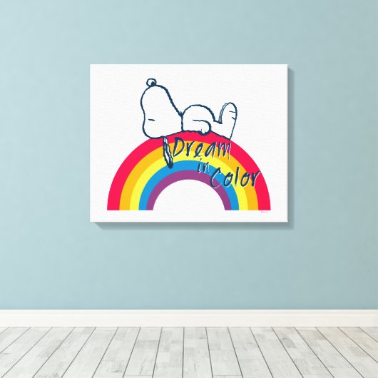 Snoopy | Dream in kleurenregenboog Canvas Afdruk (Insitu (Houten vloer))