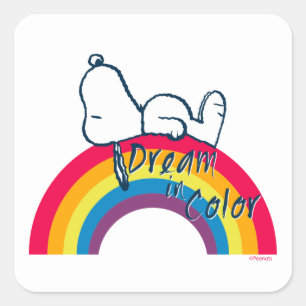 Snoopy   Dream in kleurenregenboog Vierkante Sticker