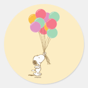 Snoopy en ballonnen ronde sticker