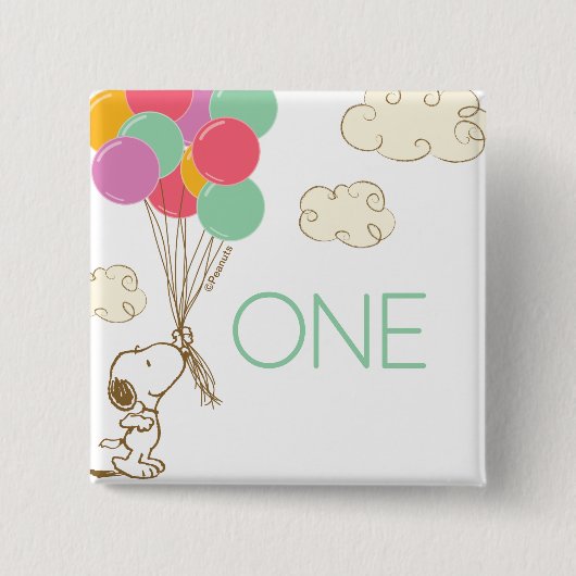 Snoopy en Balloons 1e verjaardag Vierkante Button 5,1 Cm (Voorkant)