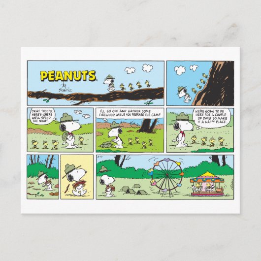 Snoopy en vrienden | Ga kamperen Briefkaart (Voorkant)
