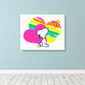 Snoopy en Woodstock | Rainboogharten Canvas Afdruk (Insitu (Houten vloer))