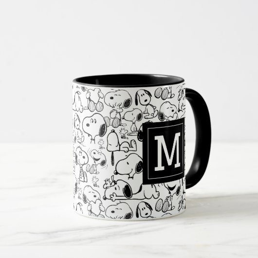 Snoopy Glimlach Giechelen Lach | Uw monogram toevo Mok (Voorkant rechts)