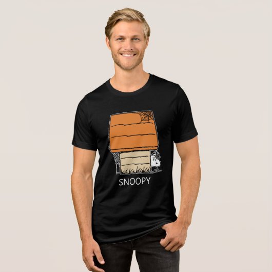 Snoopy Halloween Spin Web Doghouse Tri-Blend Shirt (Voorkant volledig)