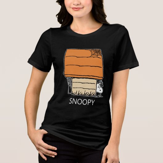 Snoopy Halloween Spin Web Doghouse Tri-Blend Shirt (Voorkant)