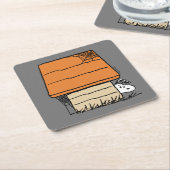 Snoopy Halloween Spin Web Doghouse Vierkante Kartonnen Onderzetter (Schuin)