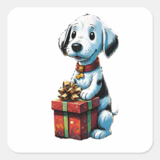 Snoopy hond met een doos geschenken vierkante sticker