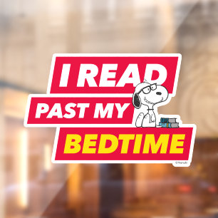 Snoopy "Ik heb mijn bedtijd gelezen" Raamsticker