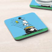 Snoopy Jumping in Pot of Gold Bier Onderzetter (Linkerzijde)