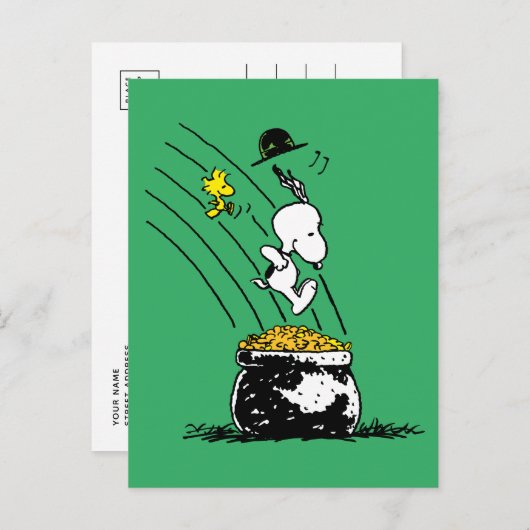 Snoopy Jumping in Pot of Gold Briefkaart (Voorkant / Achterkant)
