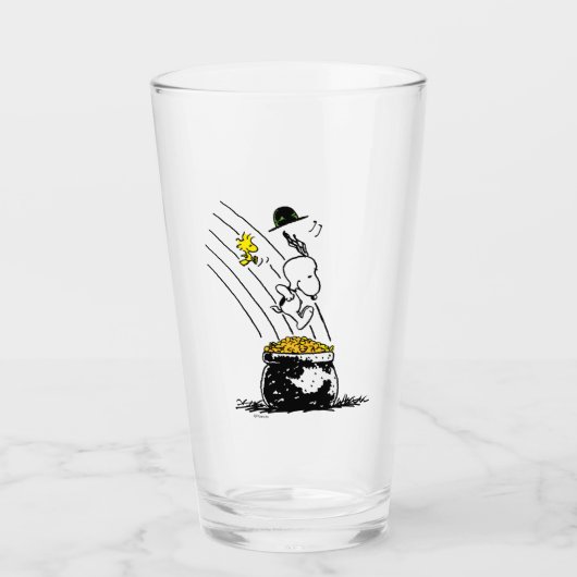 Snoopy Jumping in Pot of Gold Glas (Voorkant)