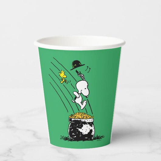 Snoopy Jumping in Pot of Gold Papieren Bekers (Voorkant)