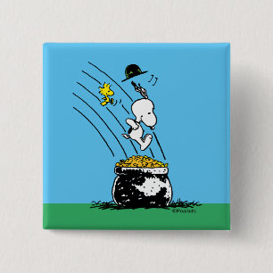 Snoopy Jumping in Pot of Gold Vierkante Button 5,1 Cm