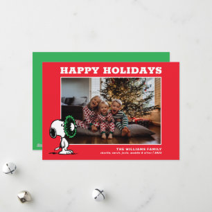 Snoopy Kerstmis Familie Foto Feestdagenkaart