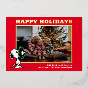 Snoopy Kerstmis Familie Foto Folie Feestdagenkaart