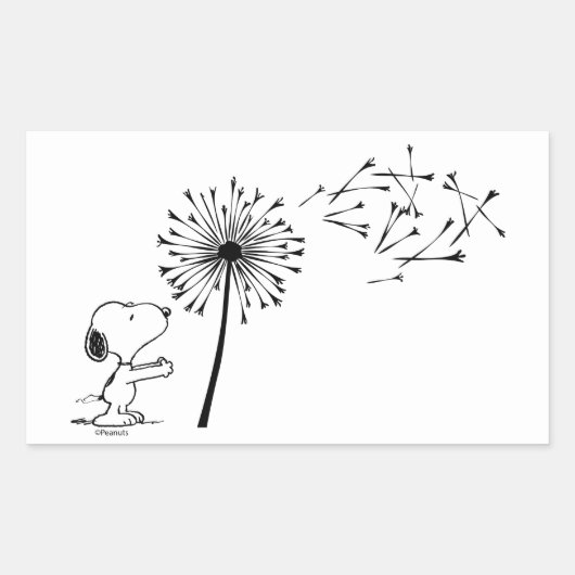 Snoopy met Dandelion Rechthoekige Sticker (Voorkant)