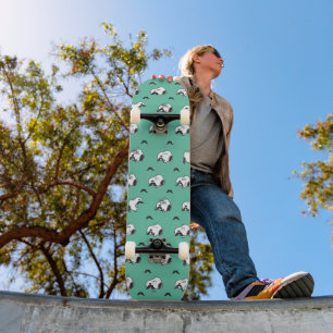 Snoopy Mustaches en Blauwgroen Patroon Skateboard
