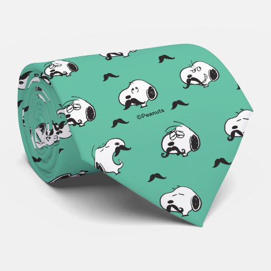 Snoopy Mustaches en Blauwgroen Patroon Stropdas (Opgerold)