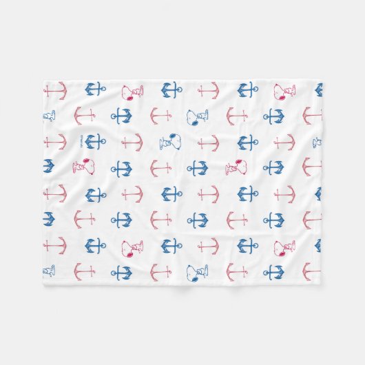 Snoopy Nautical Anchor Pattern Fleece Deken (Voorkant (Horizontaal))