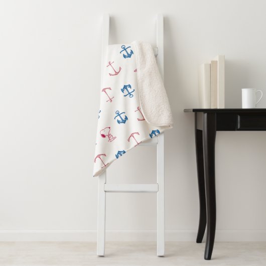 Snoopy Nautical Anchor Pattern Sherpa Deken (In situ)