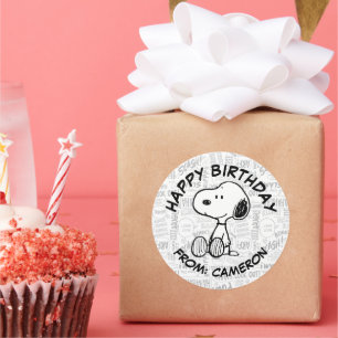 Snoopy op Black White Comics   Gefeliciteerd Ronde Sticker