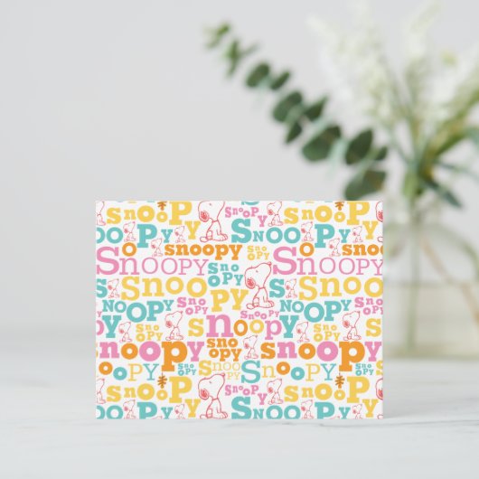 Snoopy Pastel Text Pattern Briefkaart (Staand voorkant)