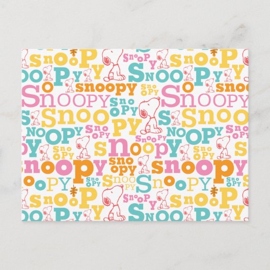 Snoopy Pastel Text Pattern Briefkaart (Voorkant)