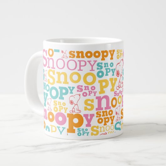 Snoopy Pastel Text Pattern Extra Grote Beker (Voorkant links)