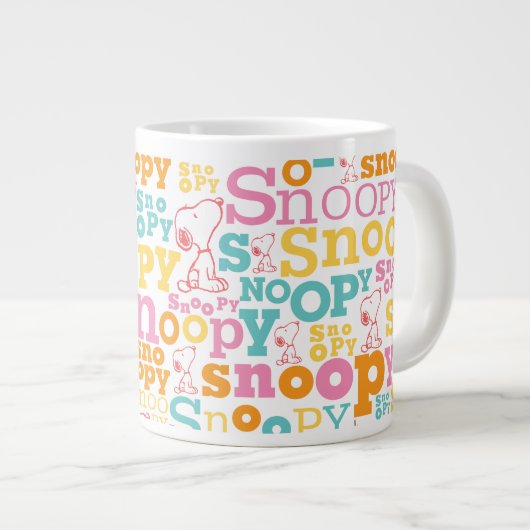 Snoopy Pastel Text Pattern Extra Grote Beker (Voorkant rechts)