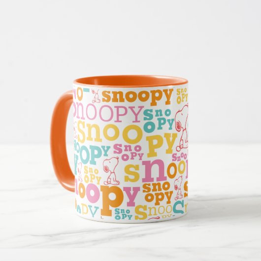 Snoopy Pastel Text Pattern Mok (Voorkant links)