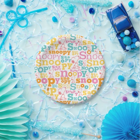 Snoopy Pastel Text Pattern Papieren Bordje (Feest)