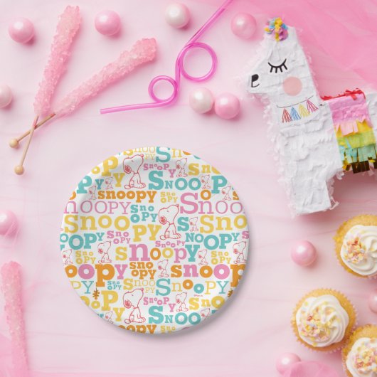 Snoopy Pastel Text Pattern Papieren Bordje (Feest)