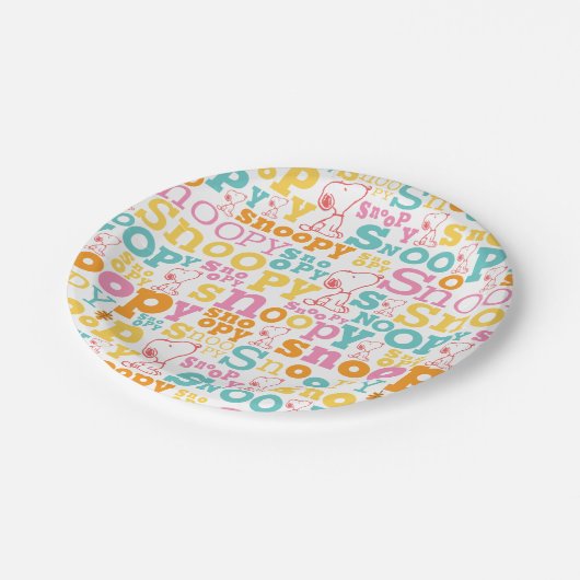 Snoopy Pastel Text Pattern Papieren Bordje (Gekanteld)
